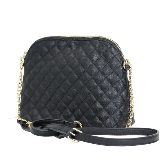 Black Quilted Faux Leather Purse Chain Strap Cross Body Shoulder Bag - Picture 1 of 7